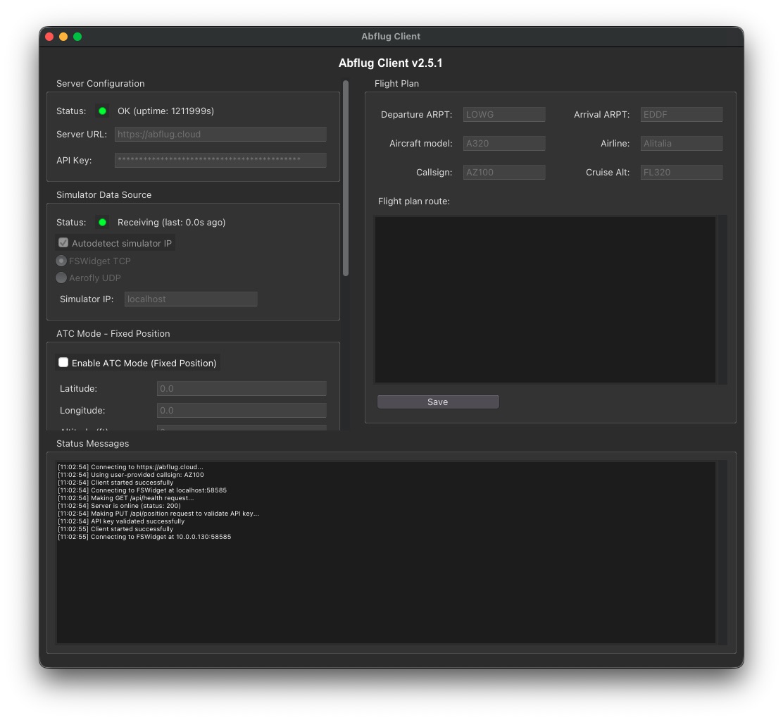 Abflug Client Connected